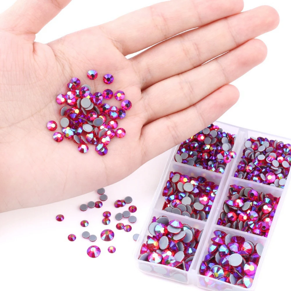 

Nail Art Rhinestone Flame Rhinestones Beads Nail Gems Round Shaped Flatback Gems Stones Studs 6 Sizes with Box