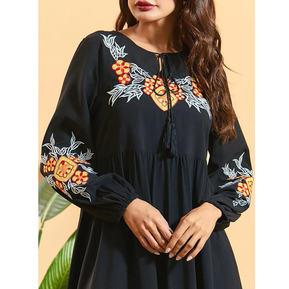 

Abaya Muslim Women Embroidery Long Maxi Dress Jilbab Kaftan Turkey Dubai Party Casual own Islamic Clothing Cocktail Robe Ramadan