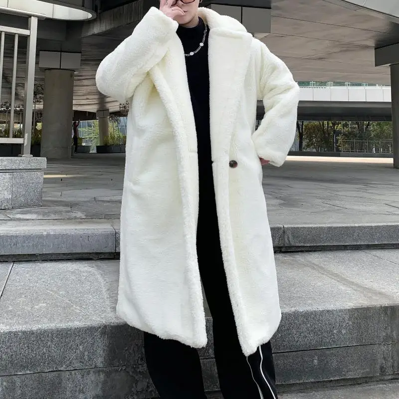 

Oversize Mink Fur Long Coats Cloak Loose Plush Fluffy Jackets Lamb Wool Thickened Mens Winter Overcoats Velvet Long Trench Coats