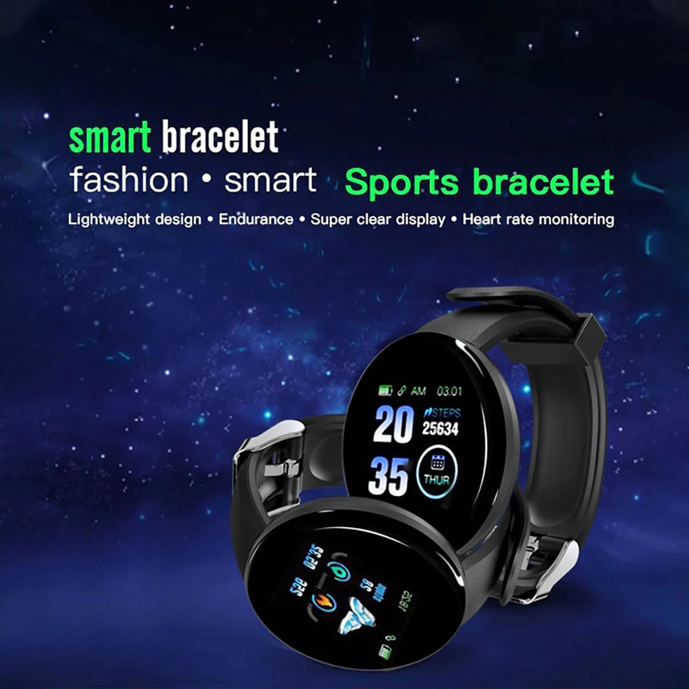

D18 Smart Watch Men Women Blood Pressure Round Smartwatch Android Ios Waterproof Sport Smart Watches Fitness Tracker Wristwatch