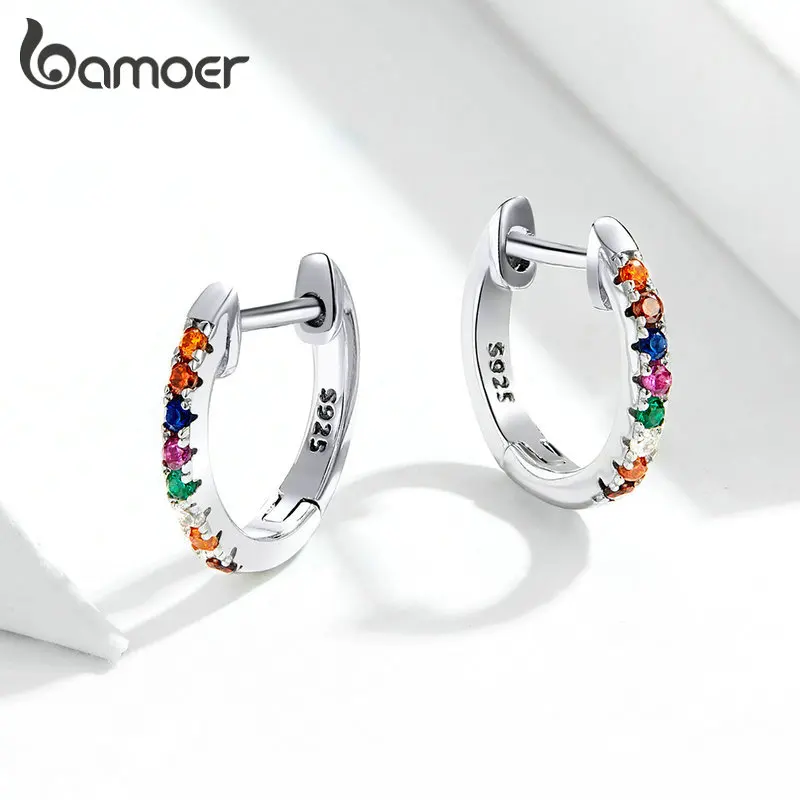 BAMOER, настоящее 925 пробы, серебряные круглые серьги-кольца для женщин, золотой цвет, серьги, Стерлинговое Серебро, ювелирное изделие, подарок SCE498