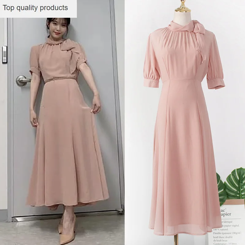 New Arrival Elegant Long Dress Women Dresses Summer 2020 Korean IU DEL LUNA Hotel Pink Party Dress With Scarf robe femme YQ409