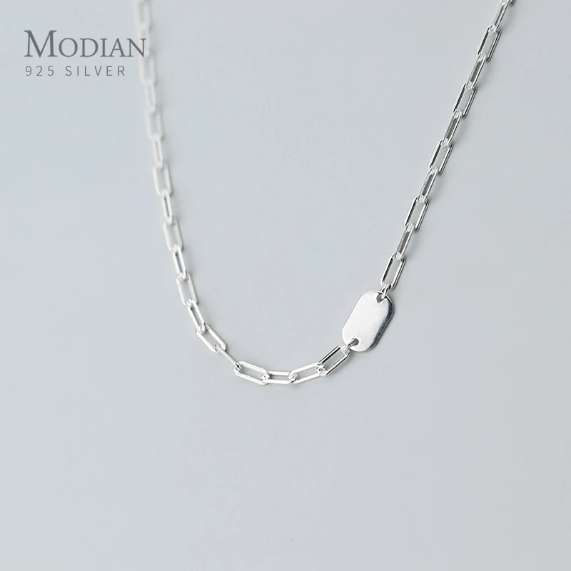 

MODIAN Minimalist Oval Pendant Necklace for Women 925 Sterling Silver Geometric Link Chain Necklace Fine Jewelry Accessories