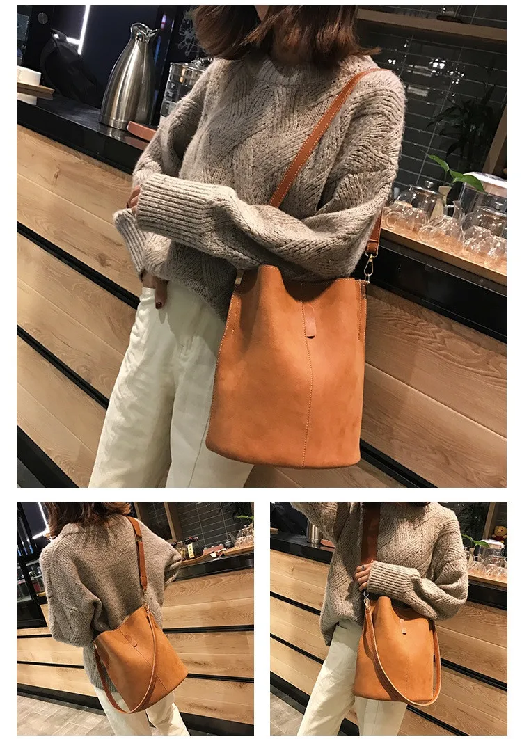 

Brand design luxury ladies bucket PU shoulder bag single shoulder large capacity messenger broadband female solid color handbag