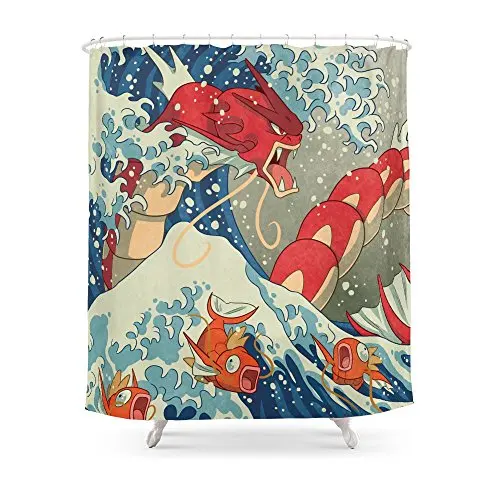 

The Great Red Wave Shower Curtain Fabric Liner with 12 Hooks 72Wx80H inch Waterproof and Mildewproof