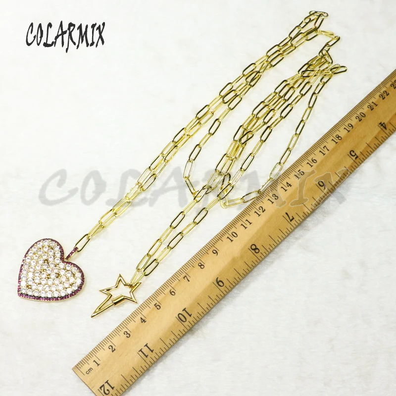 

3Pcs Layer Necklace zircon accessories Heart pendant necklace big link chain necklace for women 50366