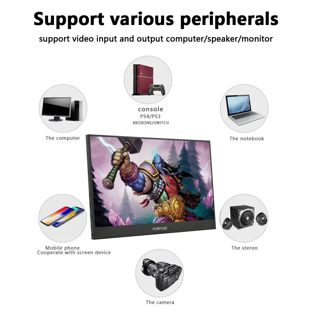 저렴한 PORPOISE-17.3 인치 USB 3.1 C형 스크린 휴대용 모니터, 엑스박스 화웨이 전화 게임 모니터 노트북 LCD 디스플레이 15.6