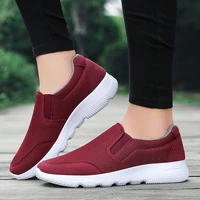 2021 women mesh breathable light slip on shoes womens anti slip soft solid color vulcanize sneakers outdoor sport rubber shoe