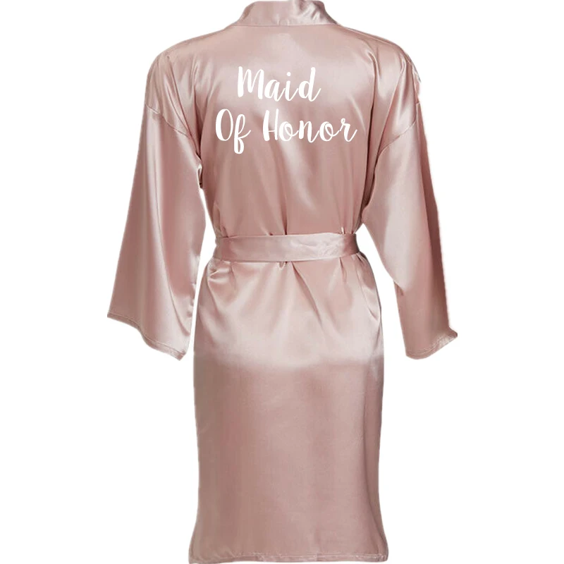 Satin Silk Robes Women Bridal Robes Wedding Bridesmaid Robes Dressing Gown Nude Pink Custom Robe Bride