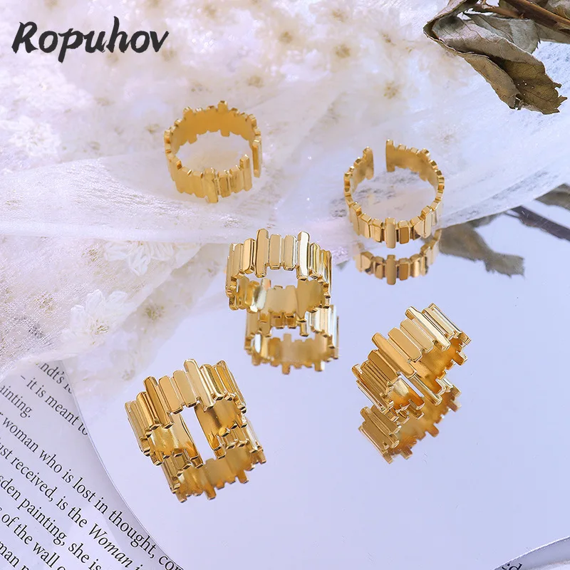 

Ropuhov, новинка 2021, женское небольшое геометрическое нестандартное длинное кольцо из нержавеющей стали с золотым покрытием, рождественский п...