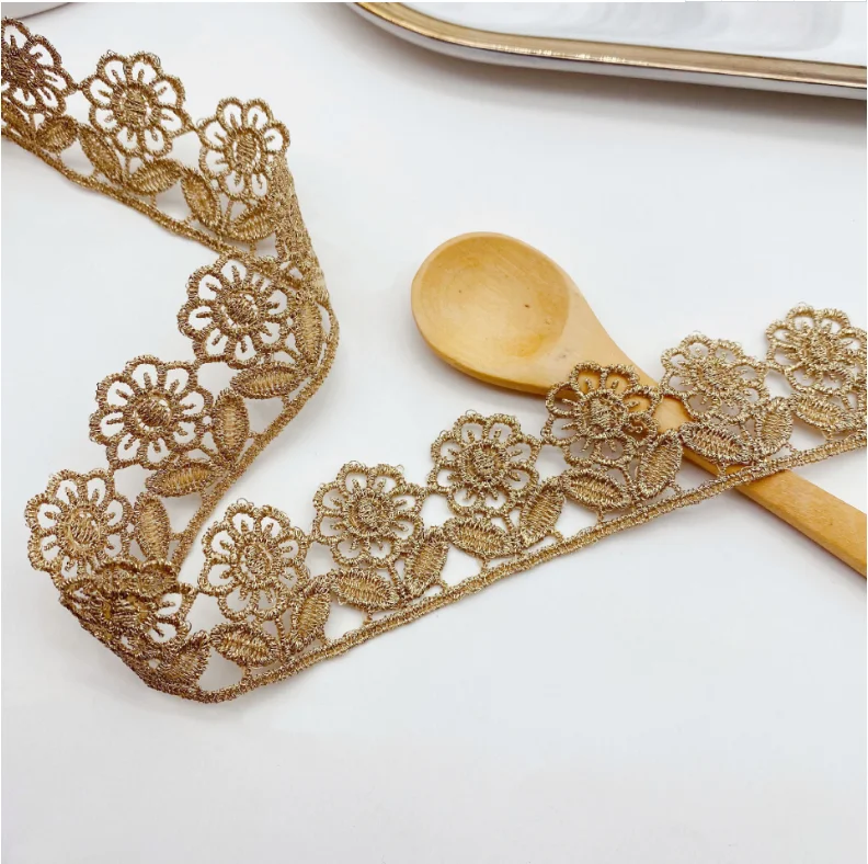 2 Yards Venise Gold Lace Fabric Blouse Sewing Trim DIY New Flower Applique Collar Costume Decoration Accessories | Дом и сад
