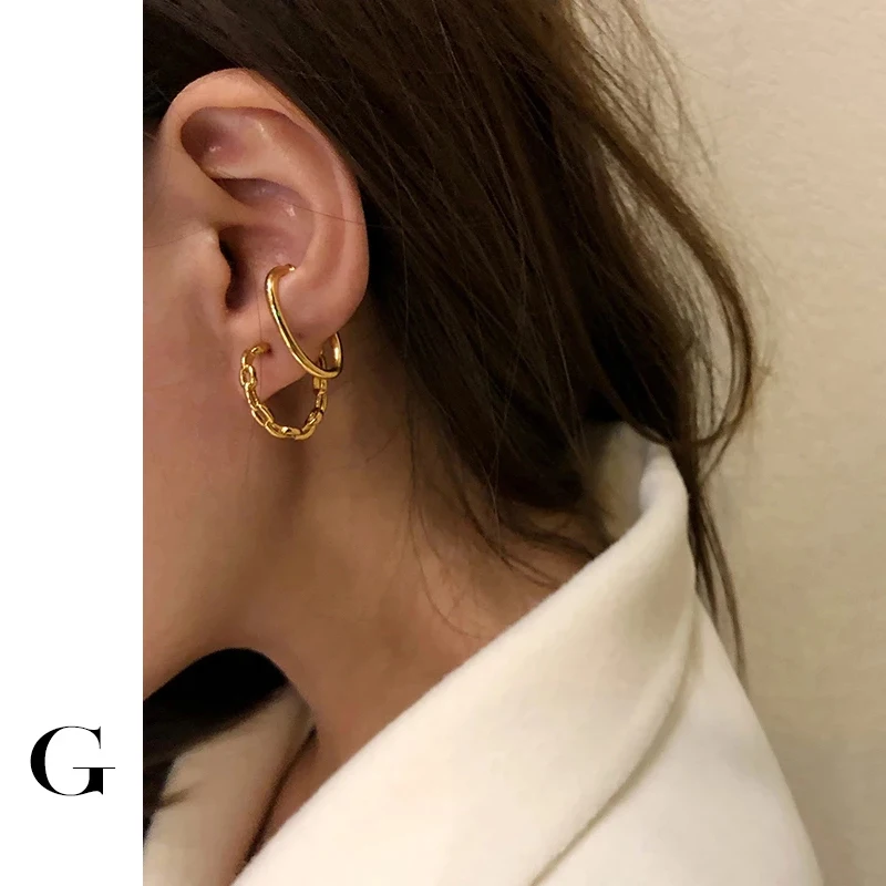 

GHIDBK Dainty Hollow Layered Shaped Chain Hoop Earrings for Women Simple Geometrical Earring Street Style Earring Trendy Jewelry