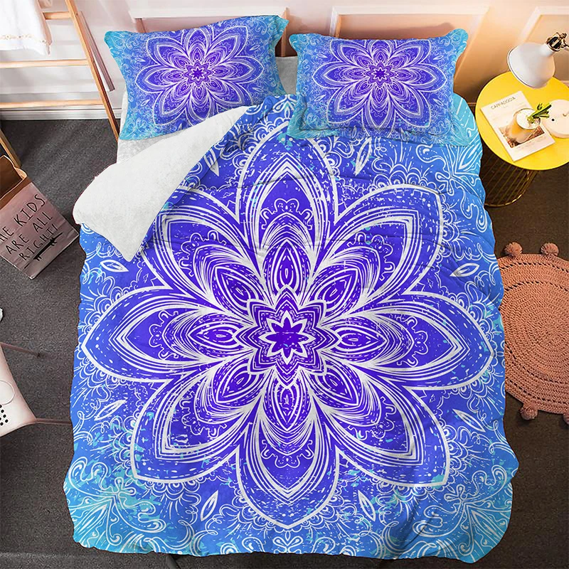 

Blue Flowers Bedding Set Mandala Colorful Comforter 3D Print Luxury Duvet Cover Set Home Textile Queen King Single Size Fantasy
