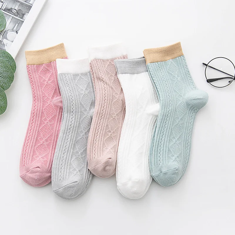 

5 pairs of women's cotton tube socks pure color dark floral small fresh women's socks new casual and comfortable cotton socks