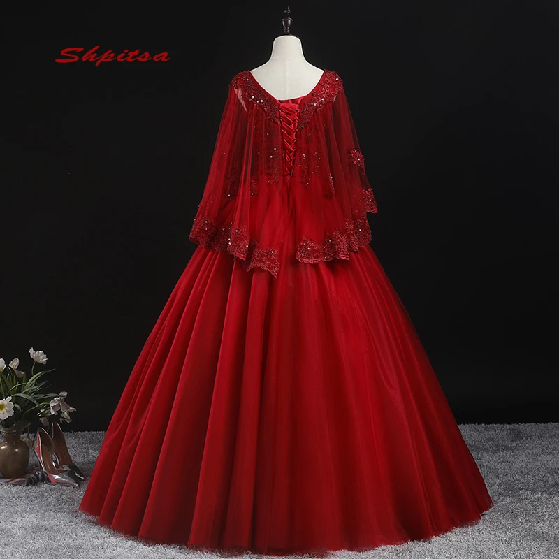 Красное Бальное Платье кружевные платья для Quinceanera 15 сладких 16 пышных с курткой