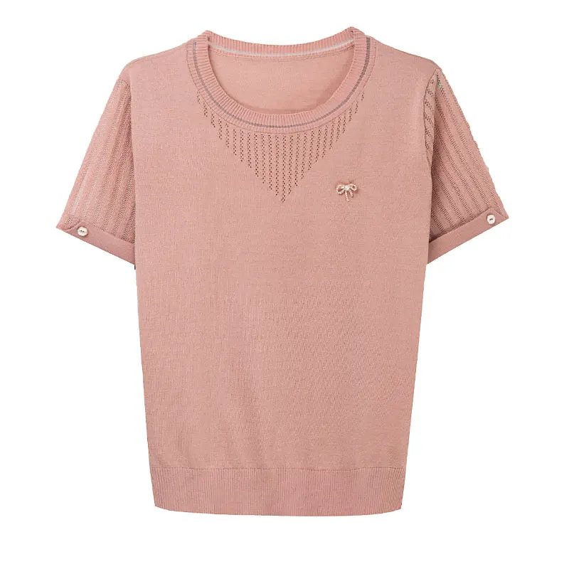 

YISU 2021 New Thin Women Summer ladies sweater with O neck Short sleeve Loose Jumper Female Solid color Casual Knitted Pullover