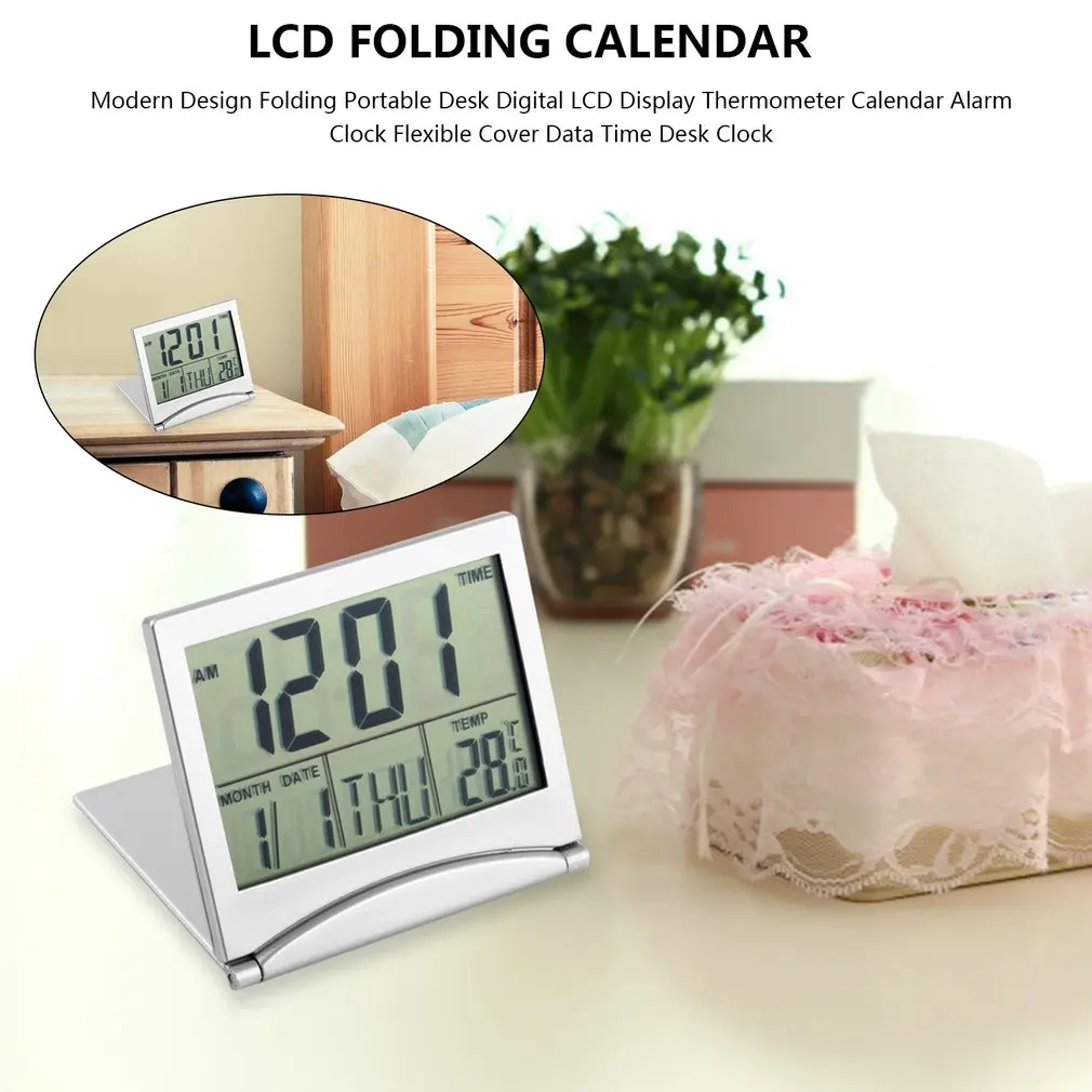 Современный дизайн складные Настольные Цифровые часы с ЖК-дисплеем термометром