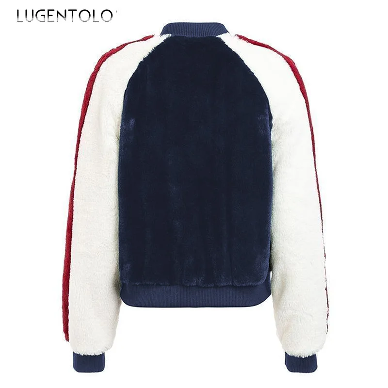 Lugentolo/женские куртки; сезон осень-зима; модная новинка; Одинаковые цвета с длинными рукавами; простая плюшевая Повседневная теплая куртка с длинными рукавами