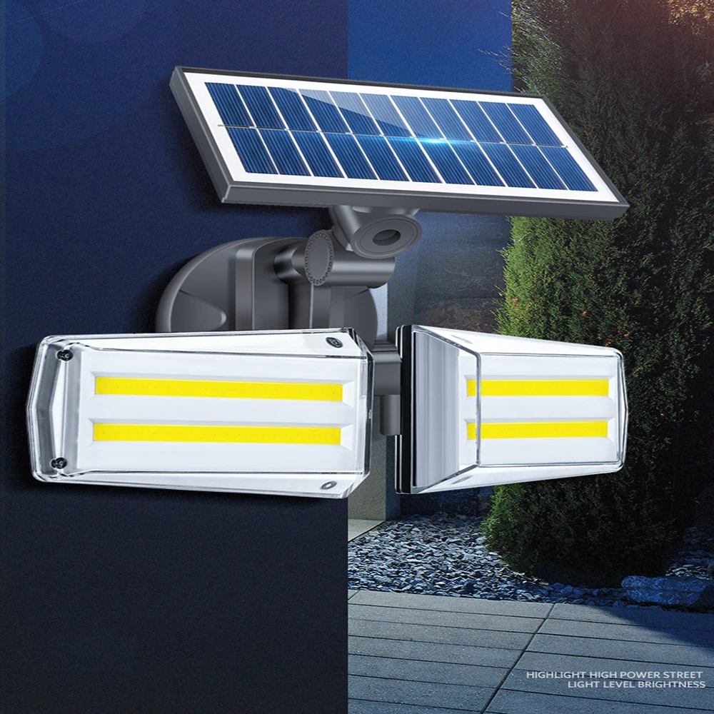 

LED COB Solar Light PIR Motion Sensor Double Head Free Rotation Garden Light Outdoor Human Body Induction Landscape Street Lamp