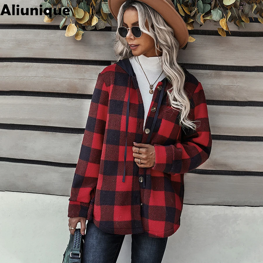 

Aliunique осенне-зимнее Новое флисовое пальто для женщин Модный дизайн женские удобные повседневные пушистые Топы модный теплый клетчатый свит...