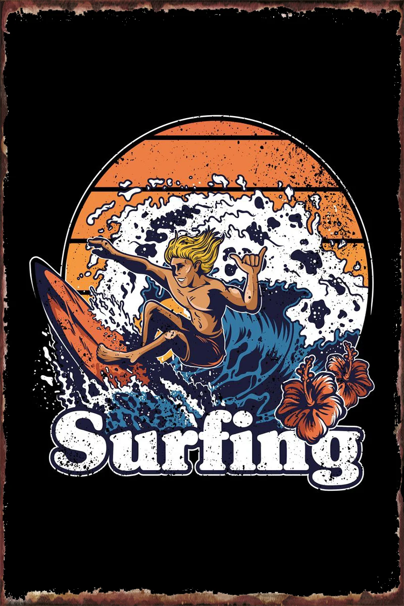 

Металлический жестяной знак для серфинга, оловянные таблички, Настенный декор, украшение для комнаты в стиле ретро, винтажное искусство, ка...