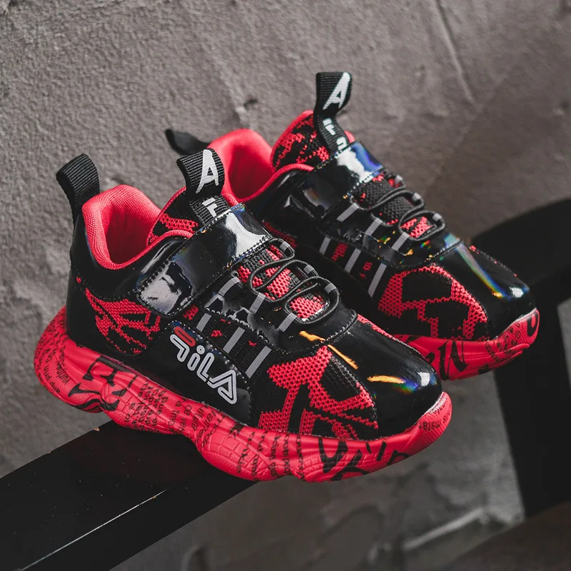 Черная детская обувь Повседневные кроссовки для девочек Дышащая Детские вязаные