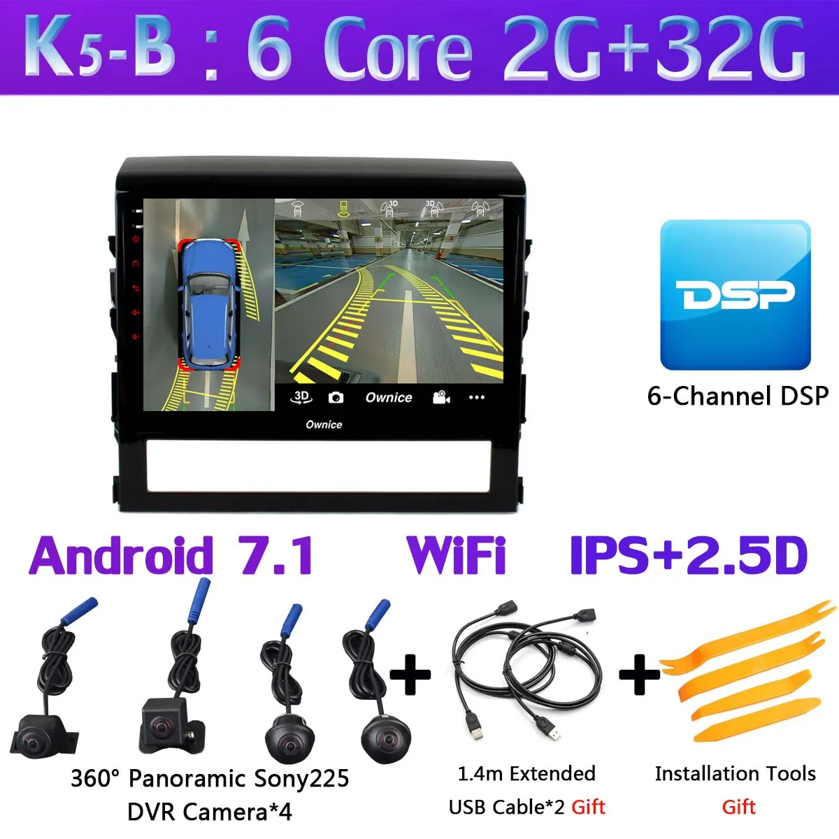 K5-B 360 ° 4* AHD камера Восьмиядерный Android 9,0 4G+ 64G SPDIF DSP CarPlay Автомобильный плеер для Toyota Land Cruiser 11 200- gps радио - Цвет: K5-B