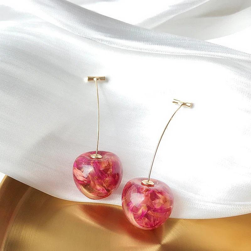

2020 New Arrival Dominated Acrylic fashion Geometric fine Women Drop Earrings contracted sweet cherry modelling long earrings