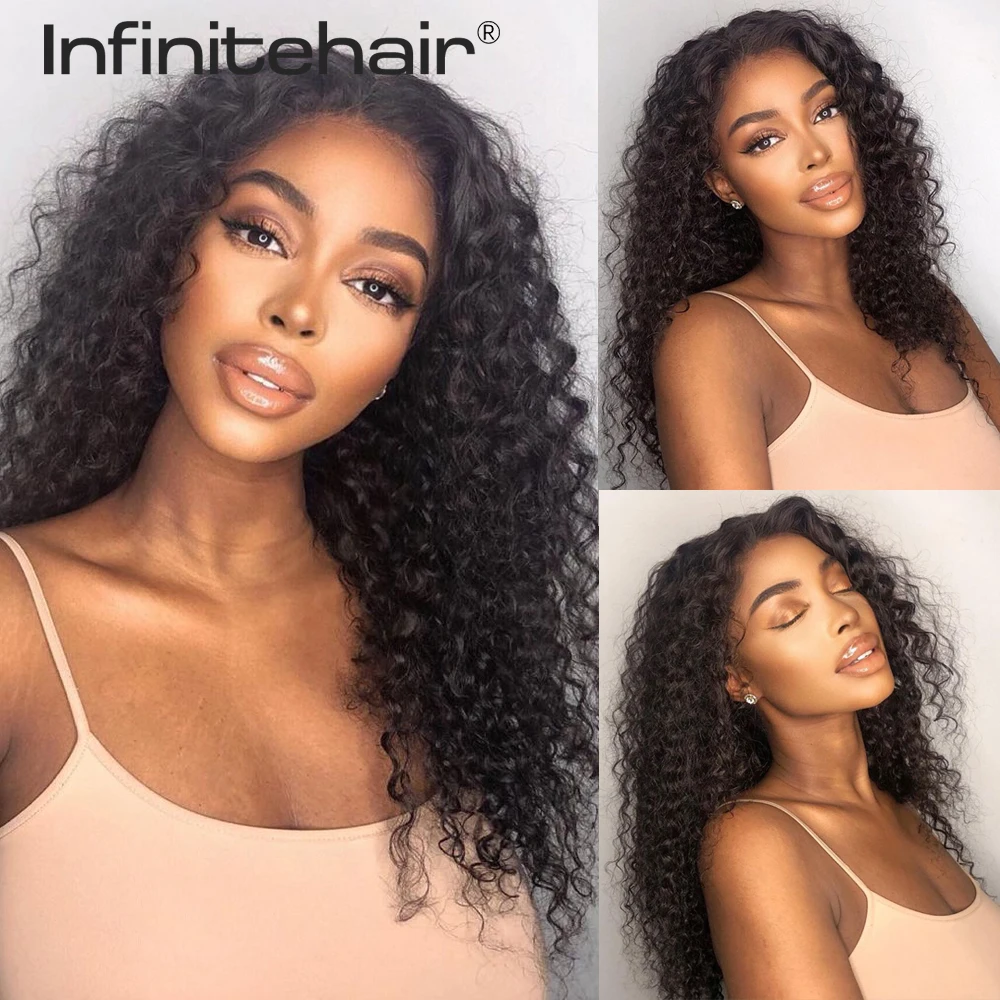 Deep Wave Middle Part 13*1 T Part Lace Front 150% Density Human Hair Wigs Remy Brazilian Hair Pre Plucked Lace Wig