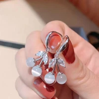 real 925 sterling silver drop earrings nifty crystal delicate jewelry cherry modeling gift stylish two opal bead earring