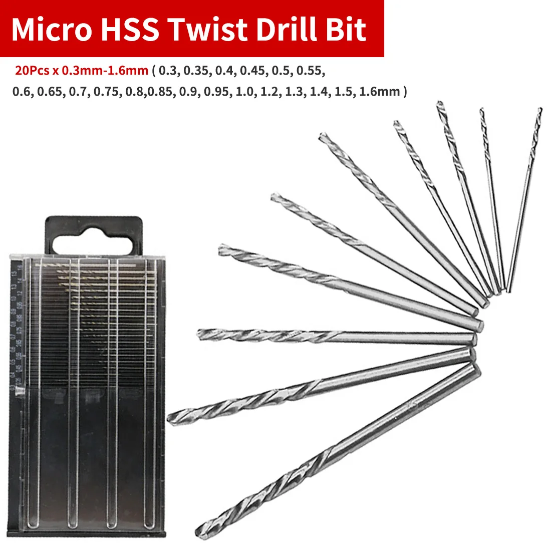 

20 small drill bit set HSS twist drill bit set 0.3mm-1.6mm model crafts miniaturetwist drill bit with watch case repair tool