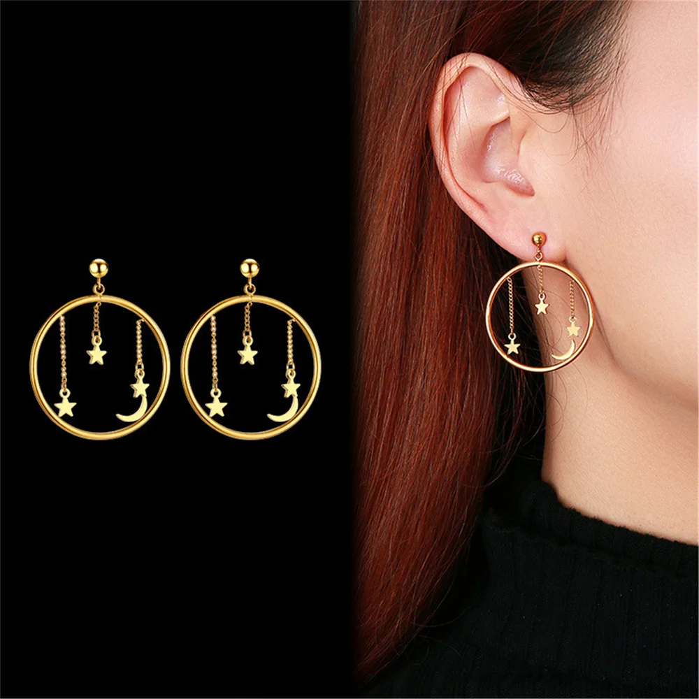 

Fashion Star And Moon Love Earrings For Women Girls Chinese Style Gold Star And Moon Earrings 18k Plated Hypoallergenic Earrings