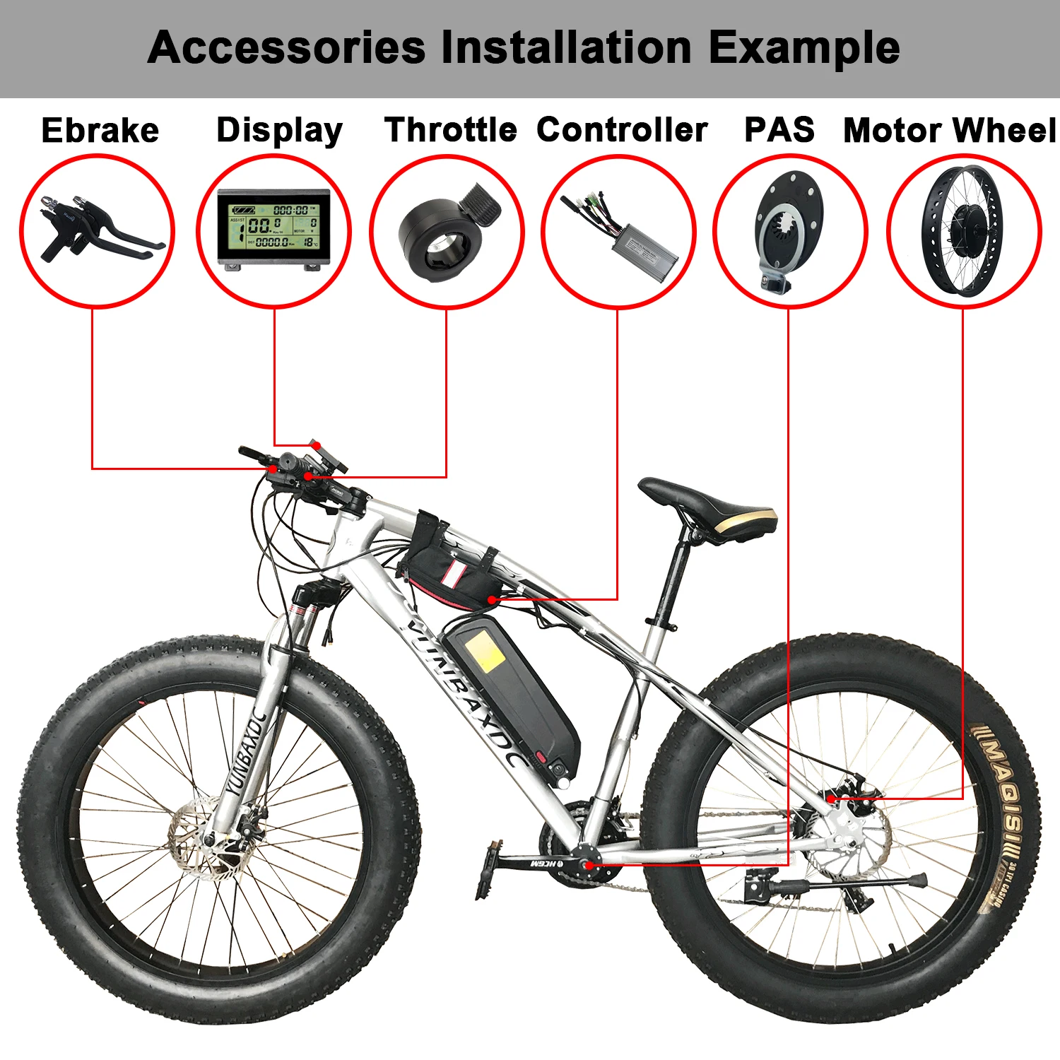 

36V500W 48V500W Snow Electric Bike Conversion Kit Front Rear Brushless Gear Hub Motor Wheel 20" 26"4.0 Fat Tire Ebike Kit