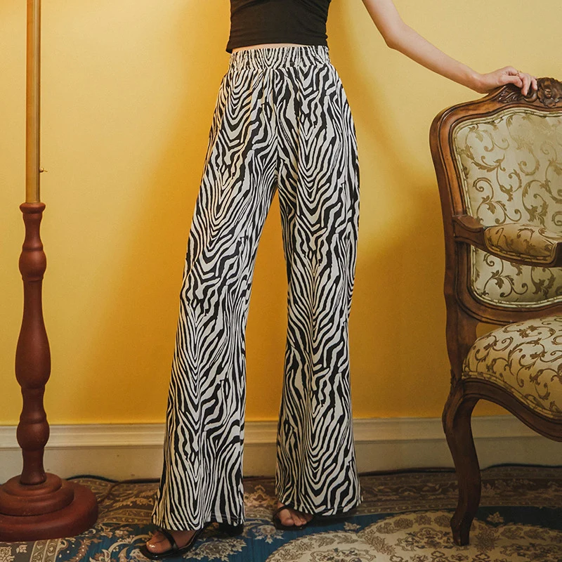 Брюки TingYiLi женские с широкими штанинами винтажные уличные штаны принтом зебры