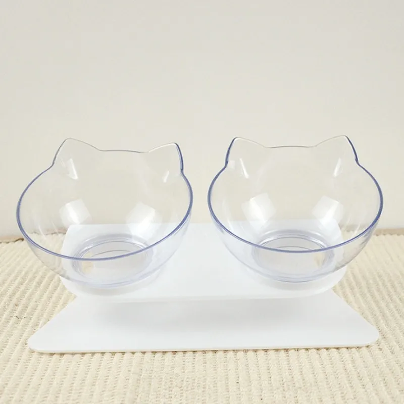 

Non-slip Double Bowl with Stand Feeding Cat Food with Protection Cervical Transparent for Cat Feeder Product Supplies