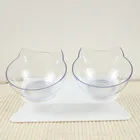 Нескользящая двойная миска с подставкой для кормления кошек с защитой шейного отдела позвоночника, прозрачная кормушка для кошек, товары и принадлежности