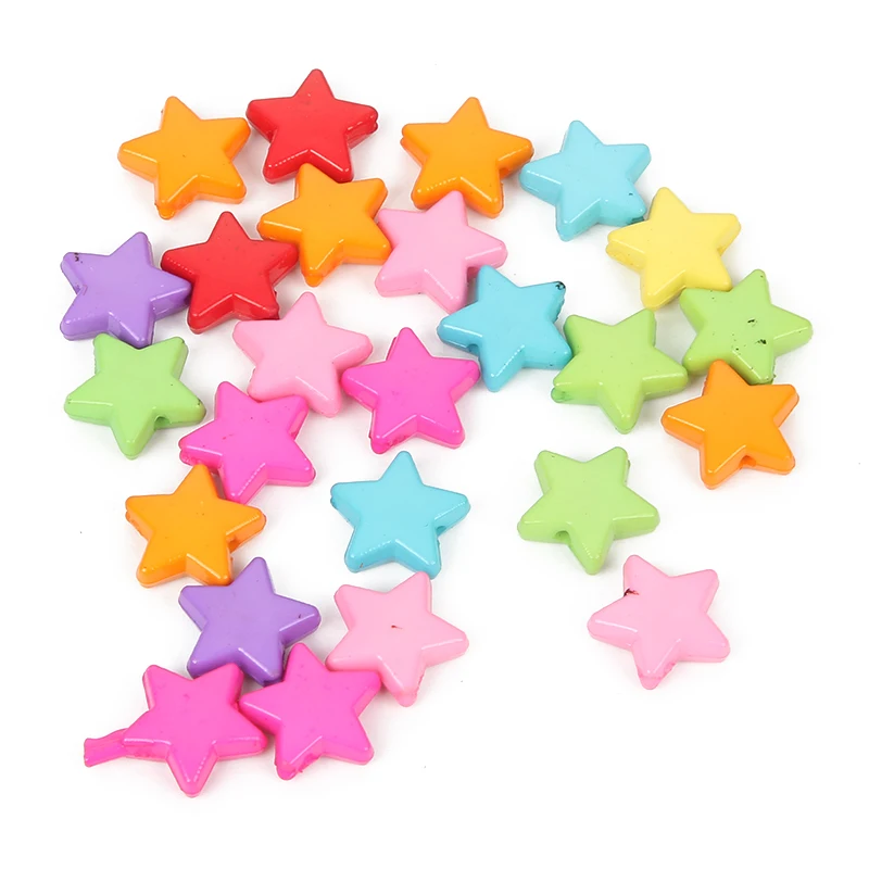 100 шт. акриловые бусины микс Цвет пятиугольник со звездой на резиновой Круглые