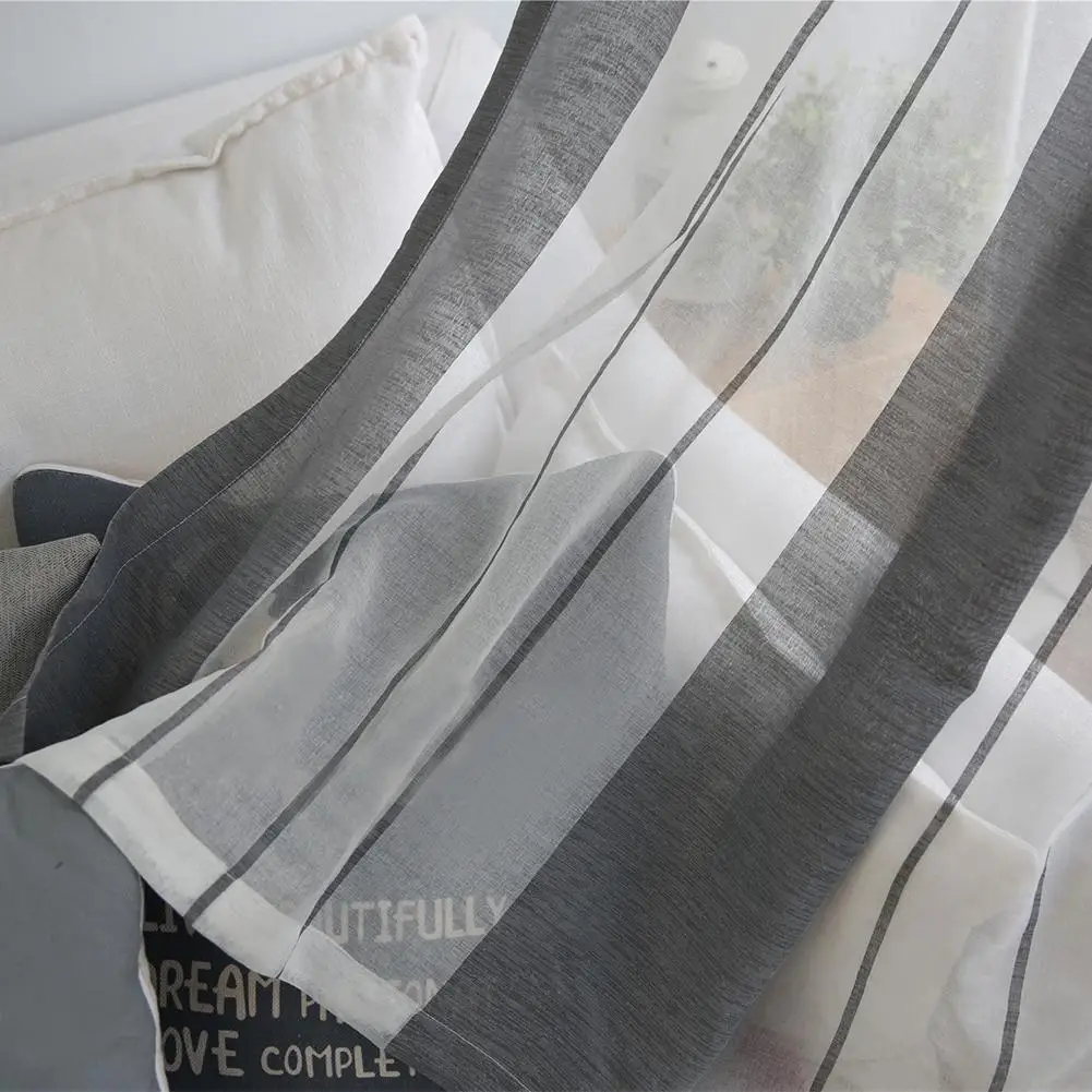 Простой полосатый стиль прозрачная занавеска с вышивкой для кухни гостиной