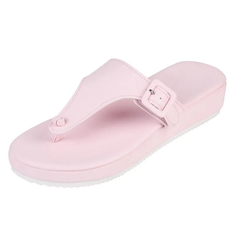 

2021Women Slippers Casual Platform Sandals Flat Slippers Women Slides Fashion Buckle Decoration Flip Flops Ladies Wedge Slides