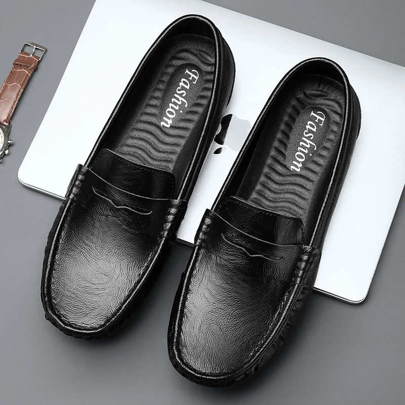 

2021 New Luxury Men Leather Drive Shoes Genuine Leather Men's Casual PU Leather Shoes Feet Casual Flat Peas Men's Shoes