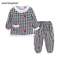 mudkingdom strawberry sleek baby girl pajamas set summer plaid sweet and lovely pajama suit with lace cuffs toddler sleepwear