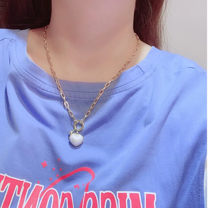 Korean Fashion Thick Chain Choker Necklace Women Personality Heart Pendants Street Online Style Jewelry | Украшения и аксессуары