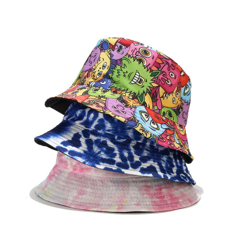 

2021 Cartoon Graffiti Bucket Hat Men Women Foldable Bob Summer Panama Hip Hop Caps Reversible Beach Sun Fishing Fisherman Hat