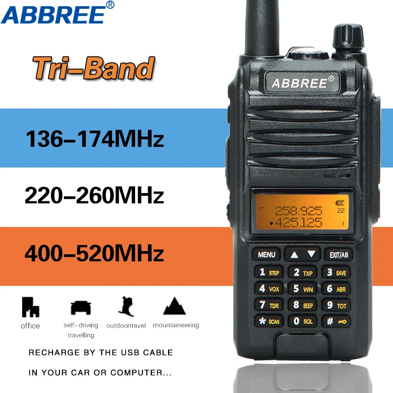 Abbree AR-F3 трехдиапазонный 8 Вт рация uhf vhf 220-260 МГц ветчина длинный диапазон ручной двухсторонний cb радио добавить тактическую антенну