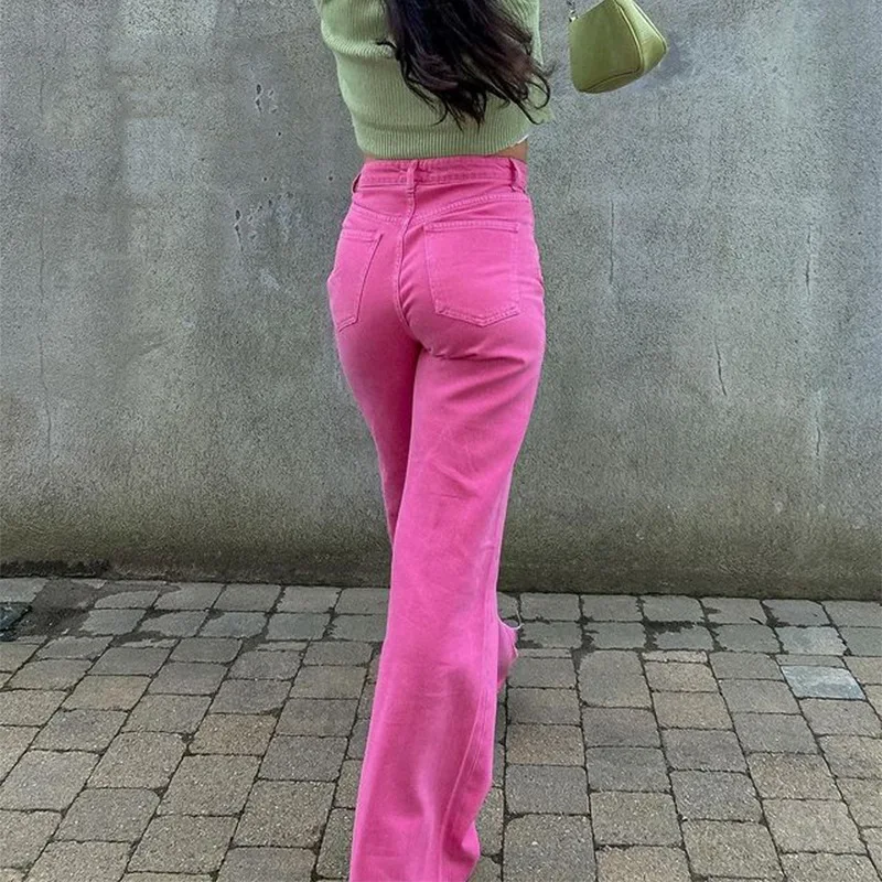 

Pantalones rectos Harajuku para mujer, ropa de calle informal holgada de cintura alta, vaqueros de pierna ancha verdes Vintage