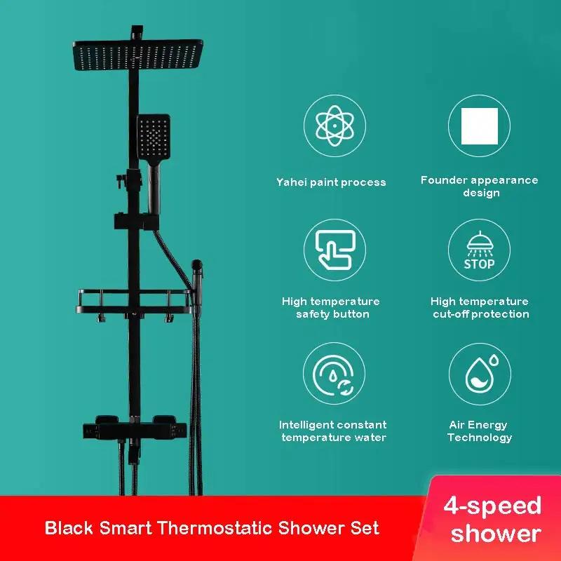 

AE02XC-0011Bathroom Многофункциональный черный термостатический набор для душа с цифровым дисплеем, увеличительная насадка, регулируемая душевая г...