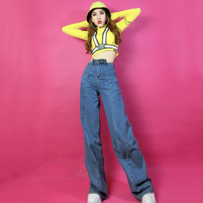 Женский джинсовый костюм в стиле хип хоп одежда для выступлений на сцене певиц