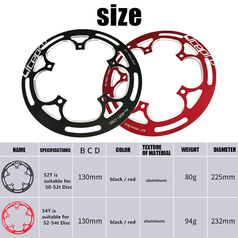 

Folding Bike Chainring Guard Single Speed 50-52T/52-54T 130BCD Aluminum Alloy Chain Ring Protector Crankset Guard