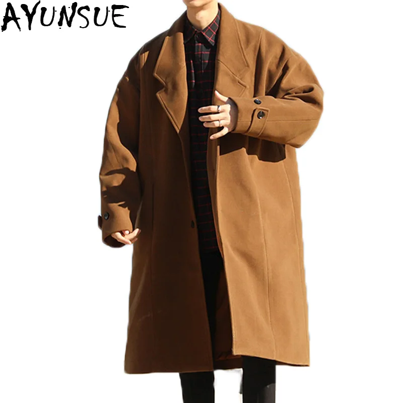 AYUNSUE новый бренд 2021 длинное шерстяное пальто Мужская парка Повседневная модная