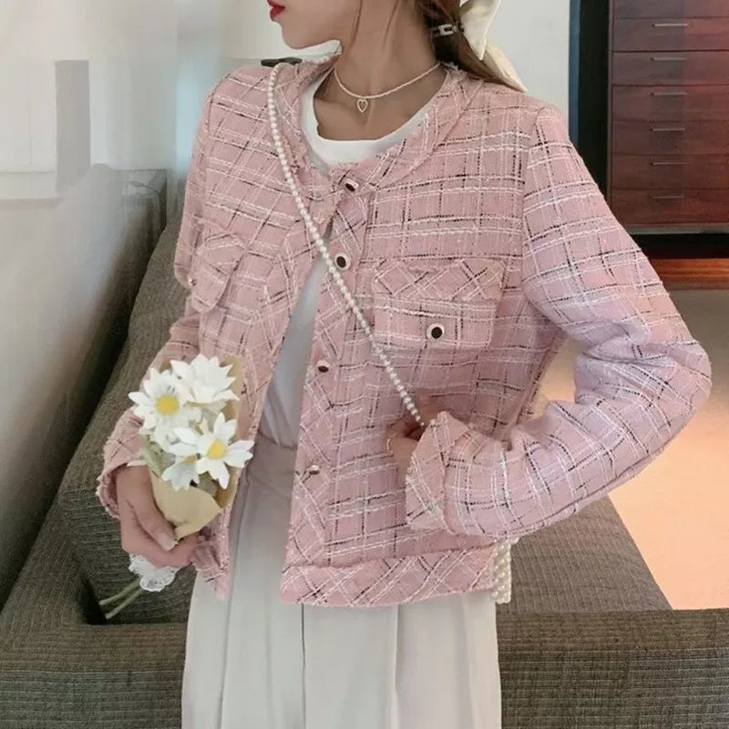 

ZAWFL 2021 Autumn New Vintage Tweed Jacket Women Elegant Long Sleeve Breasted Cropped Coat Small Fragrance Fashion Outerwear